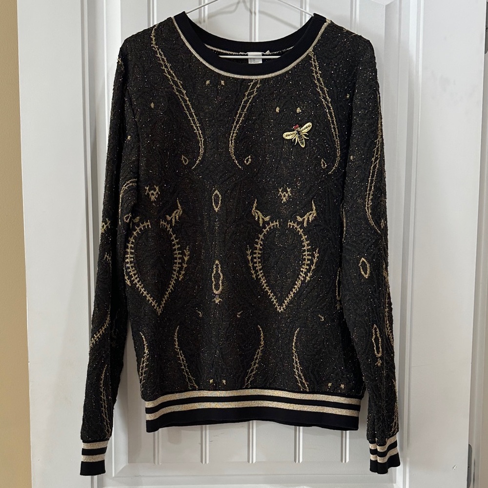 Fancy Black and Gold Knit Embellished Bee Sweater